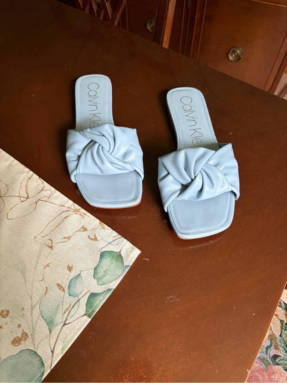 Calvin Klein Pale Blue Knotted Slide Sandals - Women